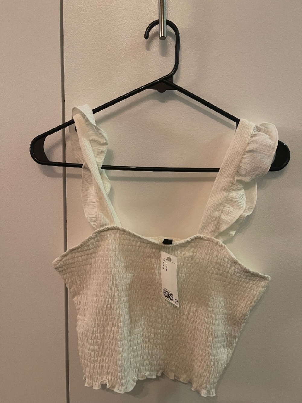H&M Divided Smocked Ruffle Crop Top Size L White NWT